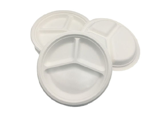 10" 3 Compartment Strong Dinnerware Bagasse Paper Plates