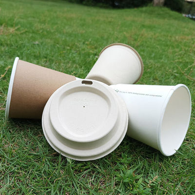 Biodegradable Eco Compostable Cup Cover Natural Sugarcane Bagasse Pulp 80mm White Paper Cup Lids